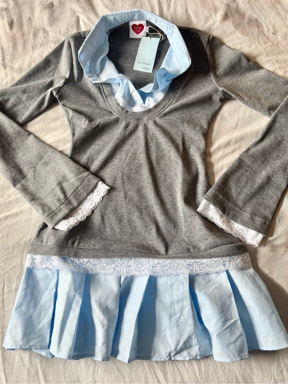 Mini Dress Y2K Preppy Schoolgirl Medium So Dope Club Grey Pazazi